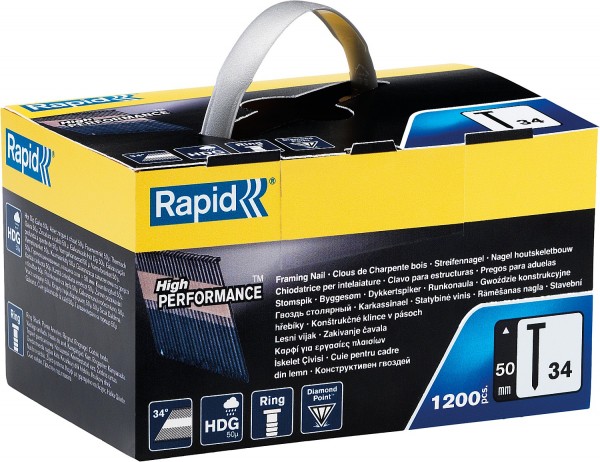 RAPID 1200 шт., 50 мм, тип 34, закаленные, гвозди супертвердые 5000794